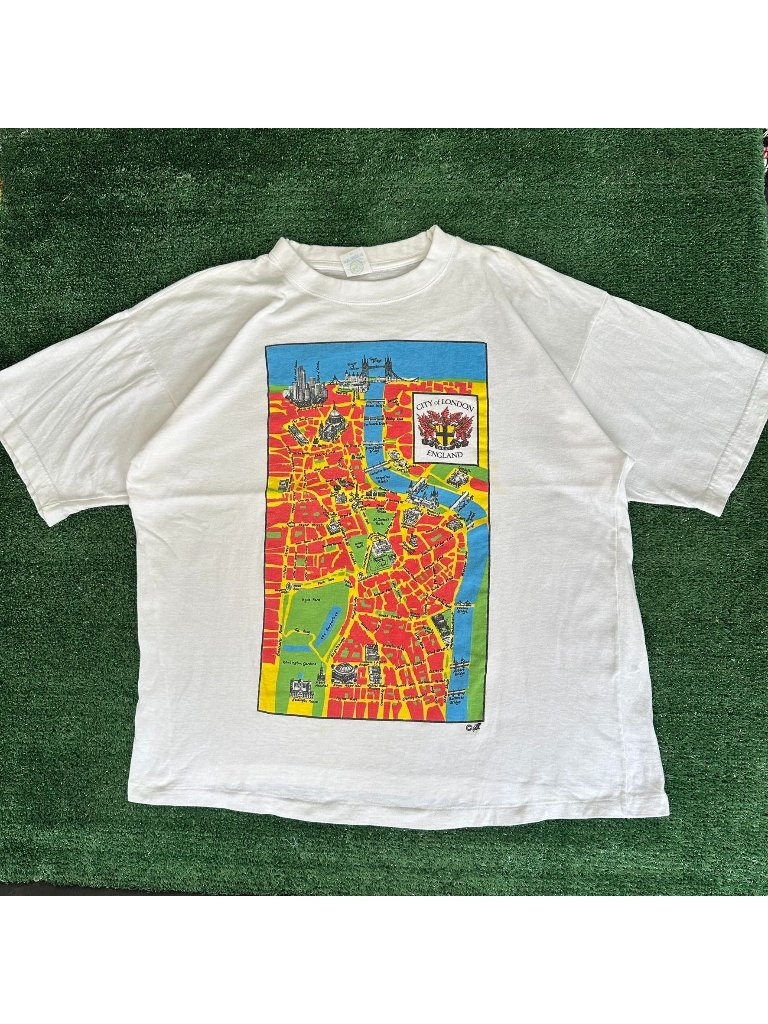 Vintage 90s London England Map T-Shirt Single Stitch White Xl Tourist Streetwear